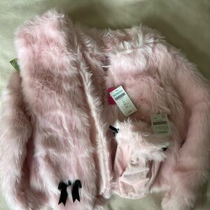 Gymboree girls Pink Faux Fur Jacket City Sidewalk Size 9 New coat scarf mittens